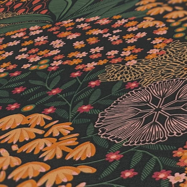 Non woven-tapet blomster Profhome 387403-GU lätt texturerad matt färg brun svart orange 5,33 m2