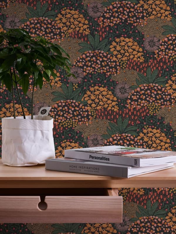 Non woven-tapet blomster Profhome 387403-GU lätt texturerad matt färg brun svart orange 5,33 m2