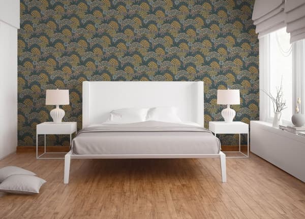 Non woven-tapet blomster Profhome 387404-GU lätt texturerad matt färg turkos teal gul rosa 5,33 m2