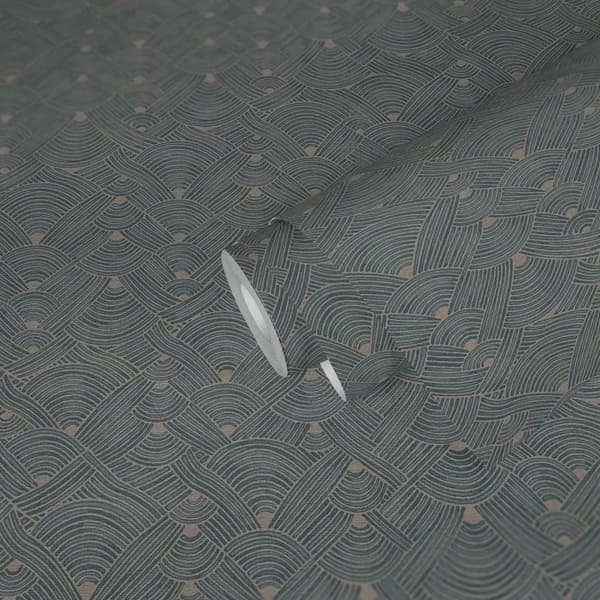 Non woven-tapet grafisk Profhome 387421-GU lätt texturerad matt färg blå beige grå taupe 5,33 m2