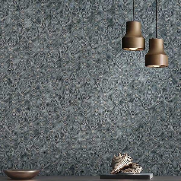 Non woven-tapet grafisk Profhome 387421-GU lätt texturerad matt färg blå beige grå taupe 5,33 m2