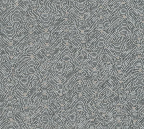 Non woven-tapet grafisk Profhome 387421-GU lätt texturerad matt färg blå beige grå taupe 5,33 m2