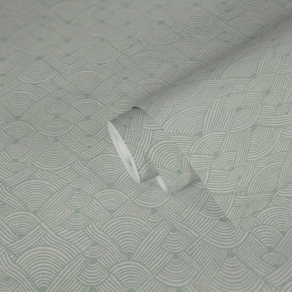 Non woven-tapet grafisk Profhome 387423-GU lätt texturerad matt färg grön vit mint grön 5,33 m2