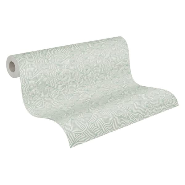 Non woven-tapet grafisk Profhome 387423-GU lätt texturerad matt färg grön vit mint grön 5,33 m2