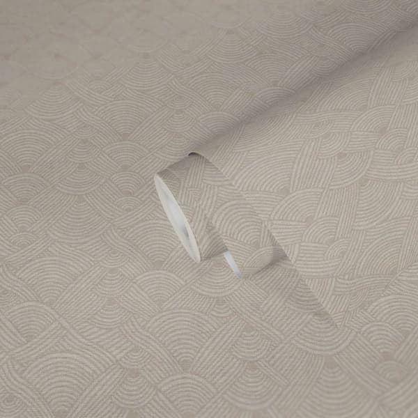 Non woven-tapet grafisk Profhome 387425-GU lätt texturerad matt färg beige vit taupe 5,33 m2
