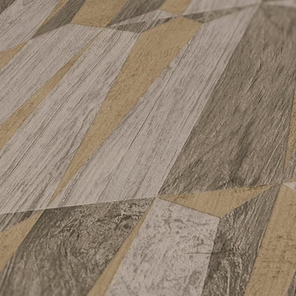 Non woven-tapet geometrisk Profhome 387433-GU lätt texturerad skimrande färg brun guld grå 5,33 m2