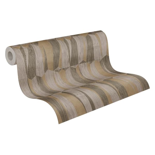 Non woven-tapet geometrisk Profhome 387433-GU lätt texturerad skimrande färg brun guld grå 5,33 m2