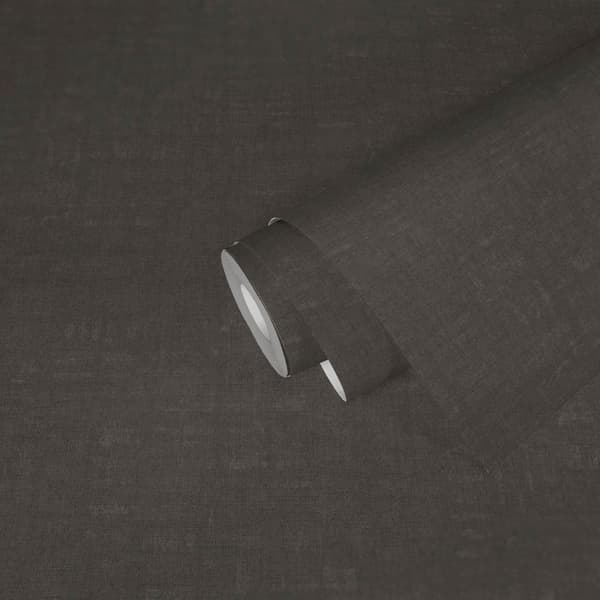 Non woven-tapet tyg utseende Profhome 387454-GU lätt texturerad matt färg brun antracit mörkgrå 5,33 m2