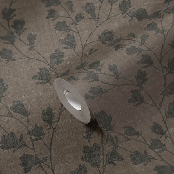 Non woven-tapet tyg utseende Profhome 387472-GU lätt texturerad matt färg brun antracit svart 5,33 m2