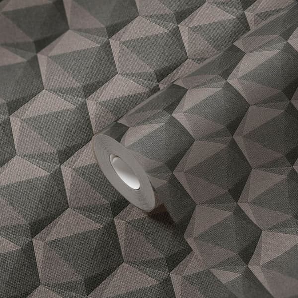 Non woven-tapet retro Profhome 387482-GU lätt texturerad matt färg grå antracit svart 5,33 m2