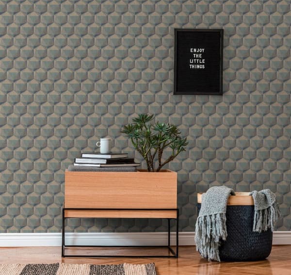 Non woven-tapet retro Profhome 387484-GU lätt texturerad matt färg turkos beige blå grå 5,33 m2