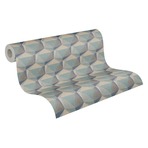 Non woven-tapet retro Profhome 387484-GU lätt texturerad matt färg turkos beige blå grå 5,33 m2