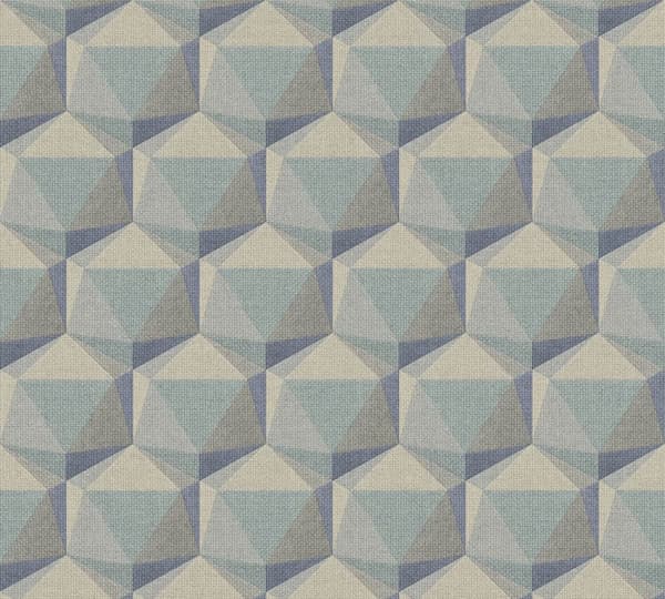 Non woven-tapet retro Profhome 387484-GU lätt texturerad matt färg turkos beige blå grå 5,33 m2