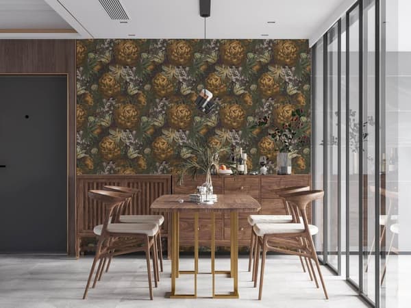 Non woven-tapet blomster Profhome 385092-GU slät matt färg gul grön violett grå 5,33 m2