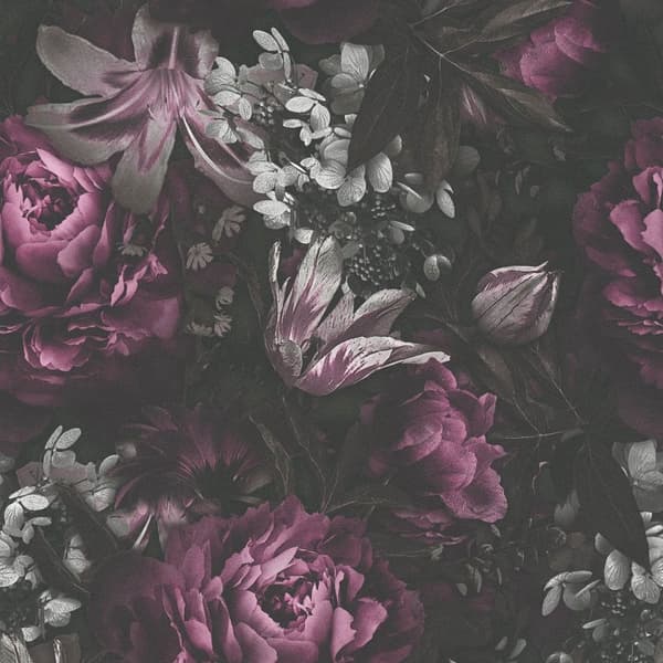 Non woven-tapet blomster Profhome 385094-GU slät matt färg violett svart rosa grå 5,33 m2