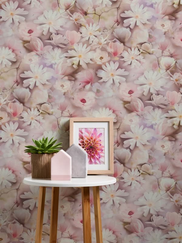 Ikke-vævet tapet blomster Profhome 387222-GU glat mat farve hvid lyserød grøn pastel gul 5,33 m2