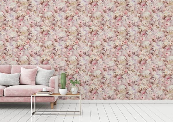 Ikke-vævet tapet blomster Profhome 387222-GU glat mat farve hvid lyserød grøn pastel gul 5,33 m2