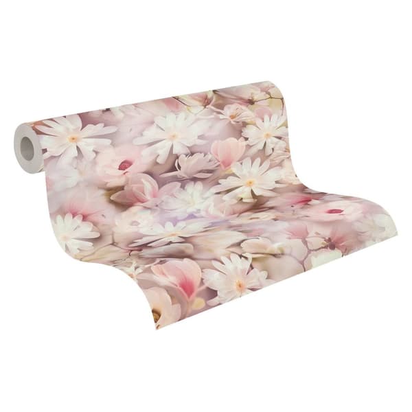 Ikke-vævet tapet blomster Profhome 387222-GU glat mat farve hvid lyserød grøn pastel gul 5,33 m2