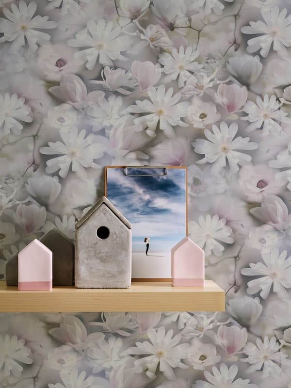 Non woven-tapet blomster Profhome 387223-GU slät matt färg vit grå grön pastell violett 5,33 m2
