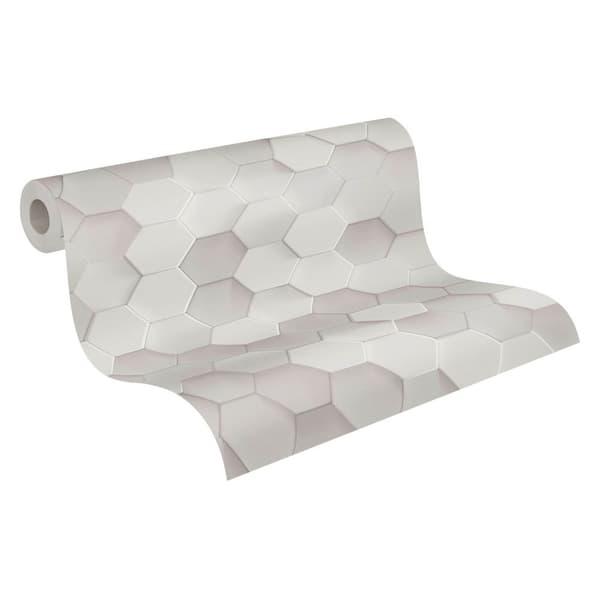 Non woven-tapet kakel mönster Profhome 387231-GU slät matt färg grå vit 5,33 m2