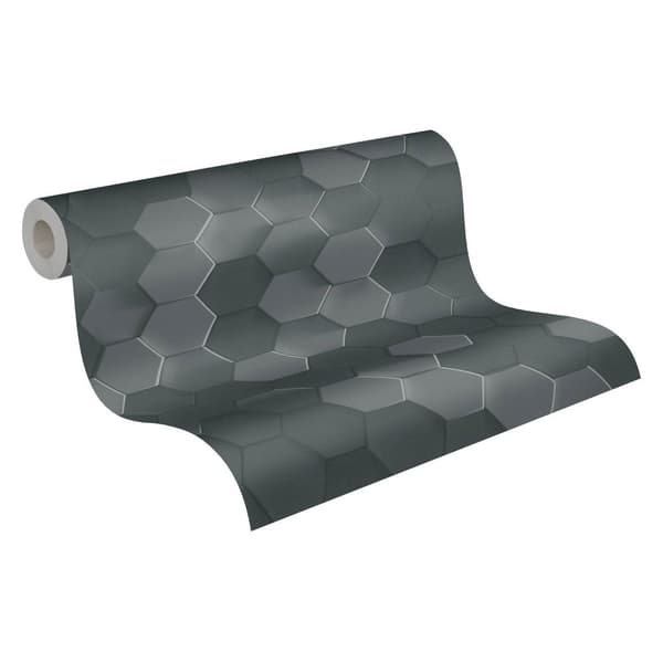 Non woven-tapet kakel mönster Profhome 387233-GU slät matt färg antracit svart grå 5,33 m2