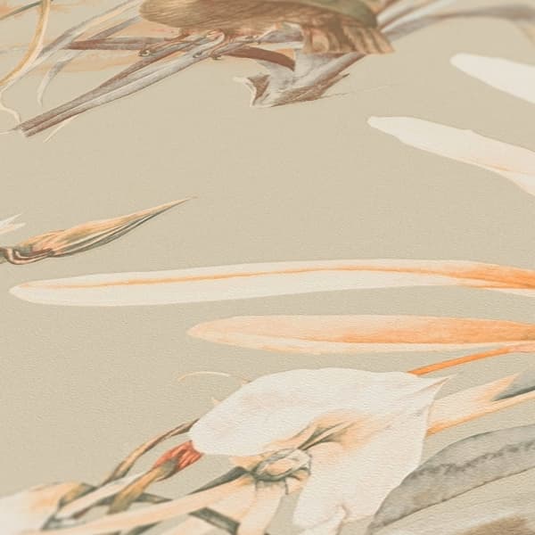 Non woven-tapet exotisk Profhome 387252-GU slät matt färg beige orange brun ljusgrön 5,33 m2