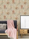Miniatyrbild 7 av 8: Non woven-tapet exotisk Profhome 387252-GU slät matt färg beige orange brun ljusgrön 5,33 m2