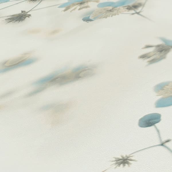 Ikke-vævet tapet blomster Profhome 387262-GU glat mat farve blå  lysegrå creme 5,33 m2