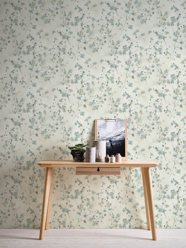 Ikke-vævet tapet blomster Profhome 387262-GU glat mat farve blå  lysegrå creme 5,33 m2