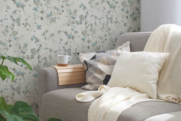 Ikke-vævet tapet blomster Profhome 387262-GU glat mat farve blå  lysegrå creme 5,33 m2