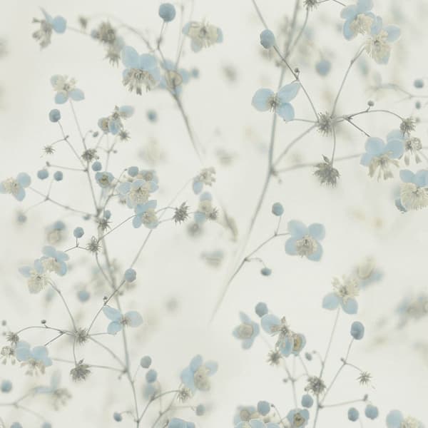 Non woven-tapet blomster Profhome 387262-GU slät matt färg blå ljus grå grädde 5,33 m2