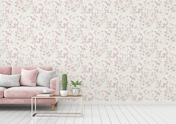 Ikke-vævet tapet blomster Profhome 387264-GU glat mat farve lyserød hvid grå 5,33 m2