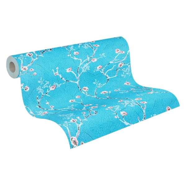 Non woven-tapet Asien Profhome 387393-GU slät matt färg blå rosa vit grå 5,33 m2