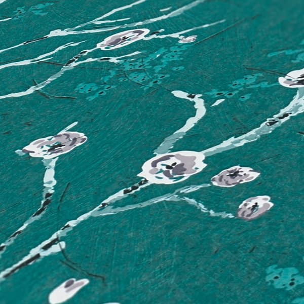 Non woven-tapet Asien Profhome 387394-GU slät matt färg turkos teal vit grå 5,33 m2