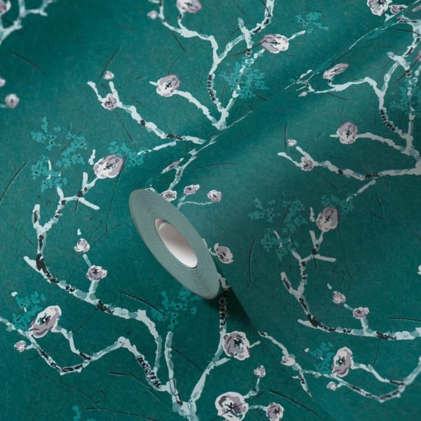 Non woven-tapet Asien Profhome 387394-GU slät matt färg turkos teal vit grå 5,33 m2