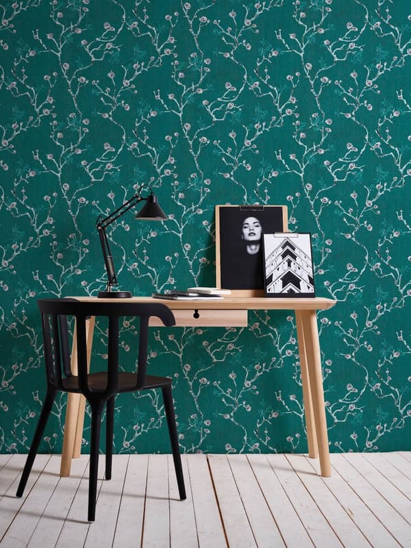 Non woven-tapet Asien Profhome 387394-GU slät matt färg turkos teal vit grå 5,33 m2