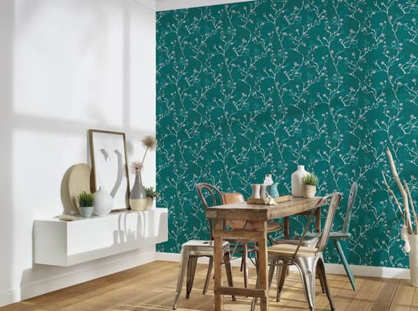 Non woven-tapet Asien Profhome 387394-GU slät matt färg turkos teal vit grå 5,33 m2