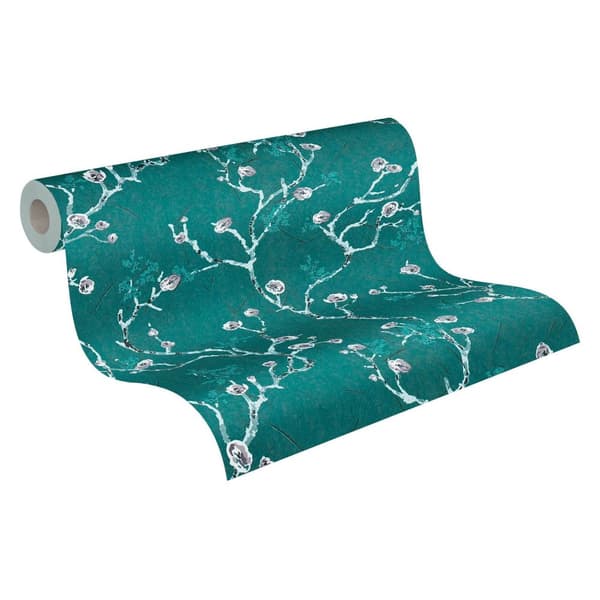 Non woven-tapet Asien Profhome 387394-GU slät matt färg turkos teal vit grå 5,33 m2