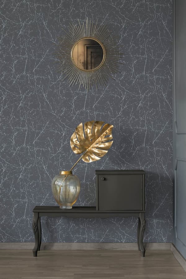 Non woven-tapet blomster Profhome 305072-GU lätt texturerad metalliskt mönster matt bakgrund färg grå silver 5,33 m2