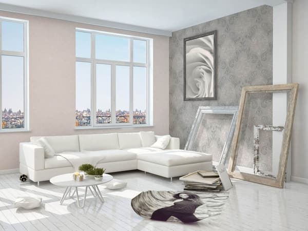Non woven-tapet ornament Profhome 953726-GU lätt texturerad skimrande mönster matt bakgrund färg grå silver rosa 5,33 m2