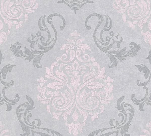 Non woven-tapet ornament Profhome 953726-GU lätt texturerad skimrande mönster matt bakgrund färg grå silver rosa 5,33 m2