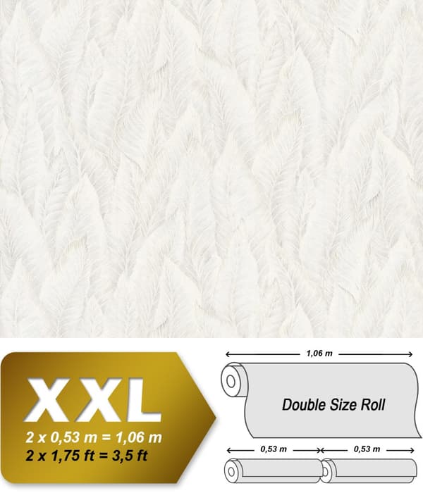 Non woven-tapet blomster EDEM 420ST20 lätt texturerad glittrande färg vit grädde silver 10,65 m2