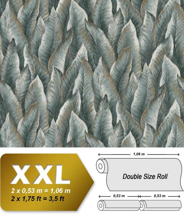 Non woven-tapet blomster EDEM 420ST28 lätt texturerad glittrande färg grön pastell grön guld silver 10,65 m2