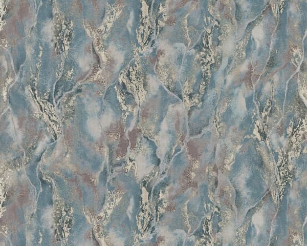 Non woven-tapet stuckatur utseende EDEM 421ST27 lätt texturerad metalliska höjdpunkter färg blå duva blå silver guld 10,65 m2