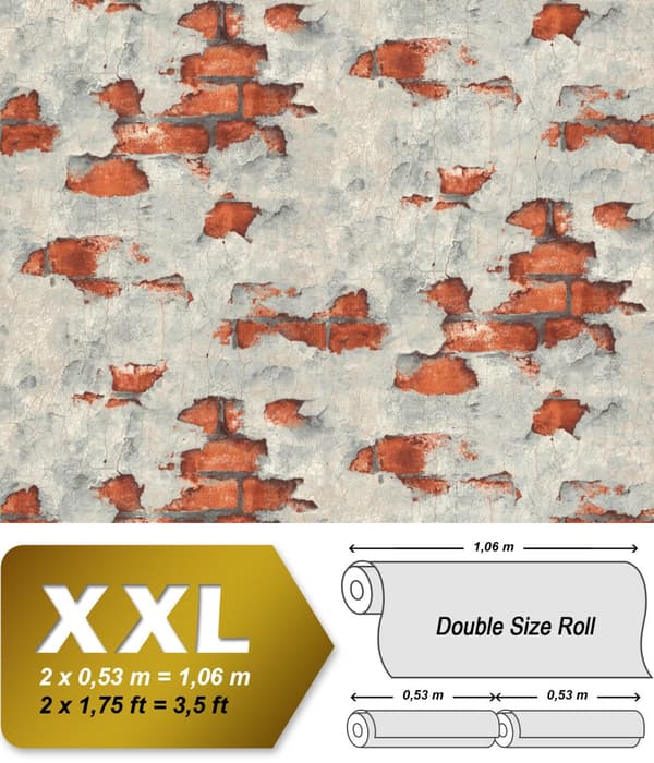 Non woven-tapet sten utseende EDEM 819DN55 lätt texturerad matt färg grå tegel röd kvarts grå 10,65 m2