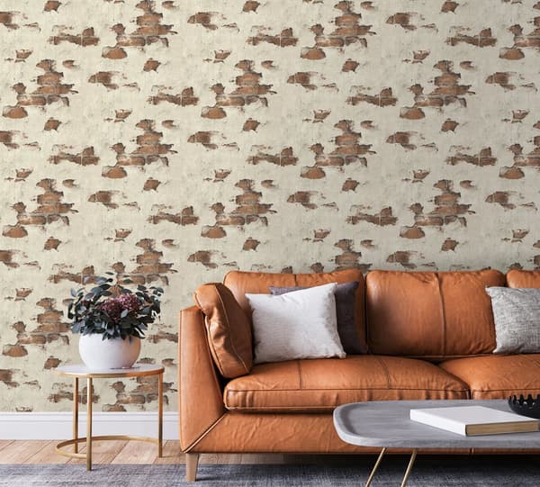 Non woven-tapet sten utseende EDEM 819DN56 lätt texturerad matt färg beige grå röd brun 10,65 m2