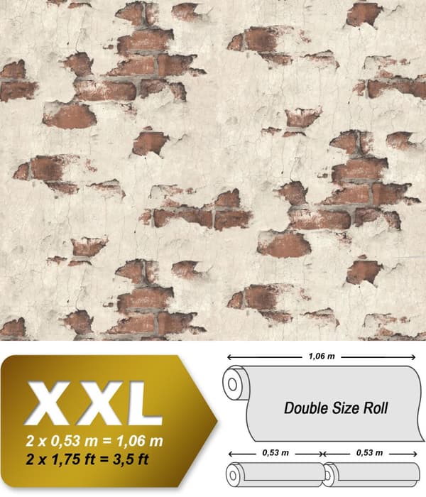 Non woven-tapet sten utseende EDEM 819DN56 lätt texturerad matt färg beige grå röd brun 10,65 m2