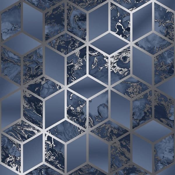 Muriva Elixir Marble Wallpaper Navy/Silver 10m x 53cm