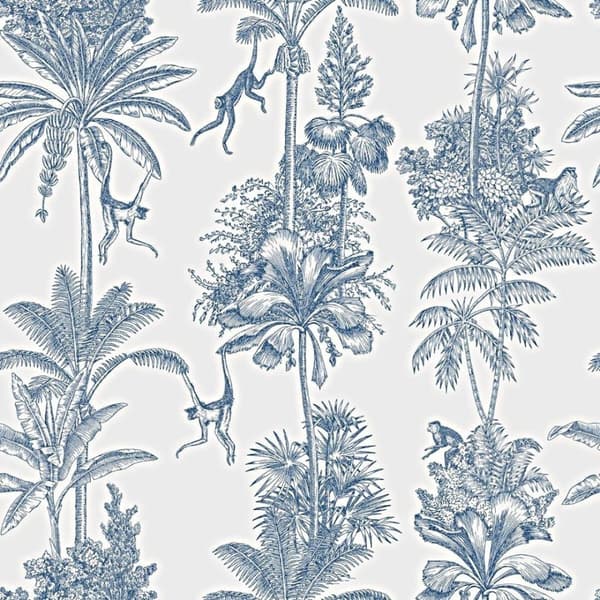 World of Wallpaper Monkey Troop Toile tapet Blue/White 10m x 53cm