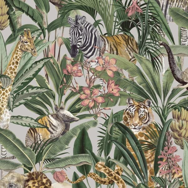 Holden Décor Safari Fusion Animals Wallpaper Grey/Silver 10m x 53cm